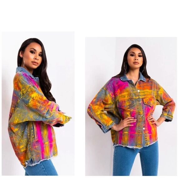 Beulah Custom Painted Pollock Oversized Denim Jean Jacket  BNWT - Picture 3 of 6